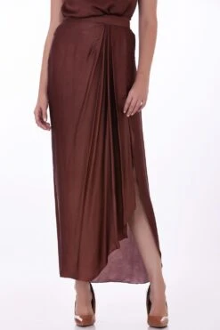 Dilnaz Elegant Auburn Brown Draped Skirt