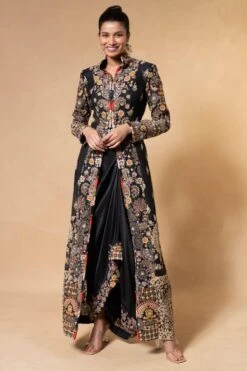 Anamika Khanna Black Embellished Jacket With An Asymmetric Skirt