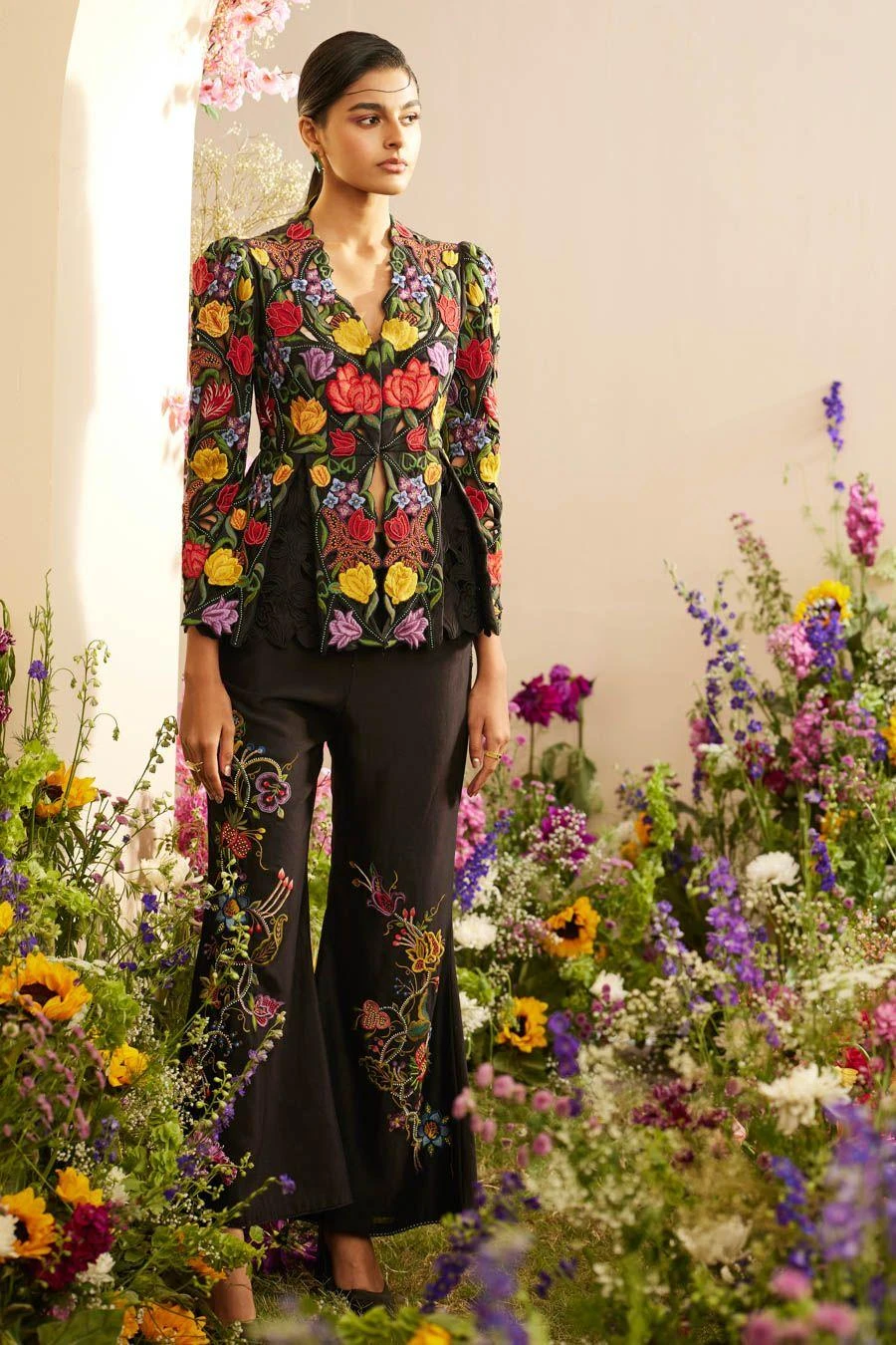Chandrima Black Floral Threadwork And Cutwork Jacket 1 Chandrima Black Floral Threadwork And Cutwork Jacket