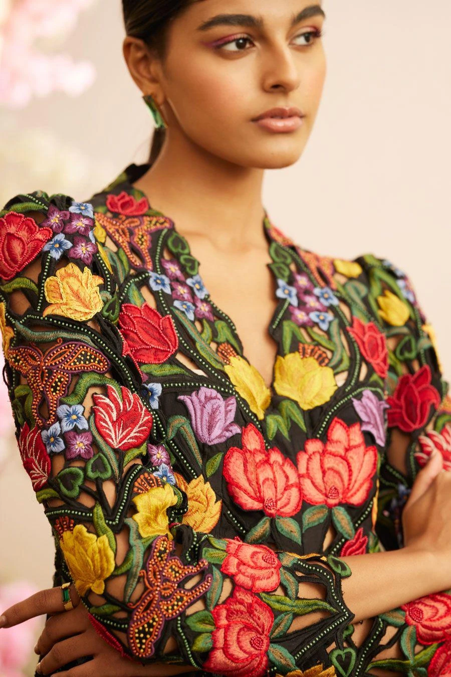 Chandrima Black Floral Threadwork And Cutwork Jacket 3 Chandrima Black Floral Threadwork And Cutwork Jacket - Image 3