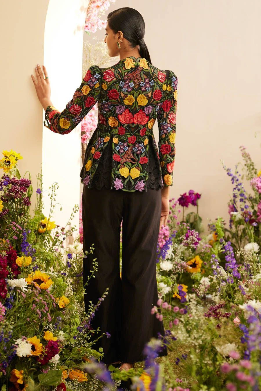 Chandrima Black Floral Threadwork And Cutwork Jacket 4 Chandrima Black Floral Threadwork And Cutwork Jacket - Image 4