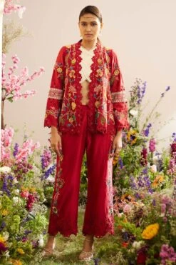 Chandrima Red Threadwork Jacket