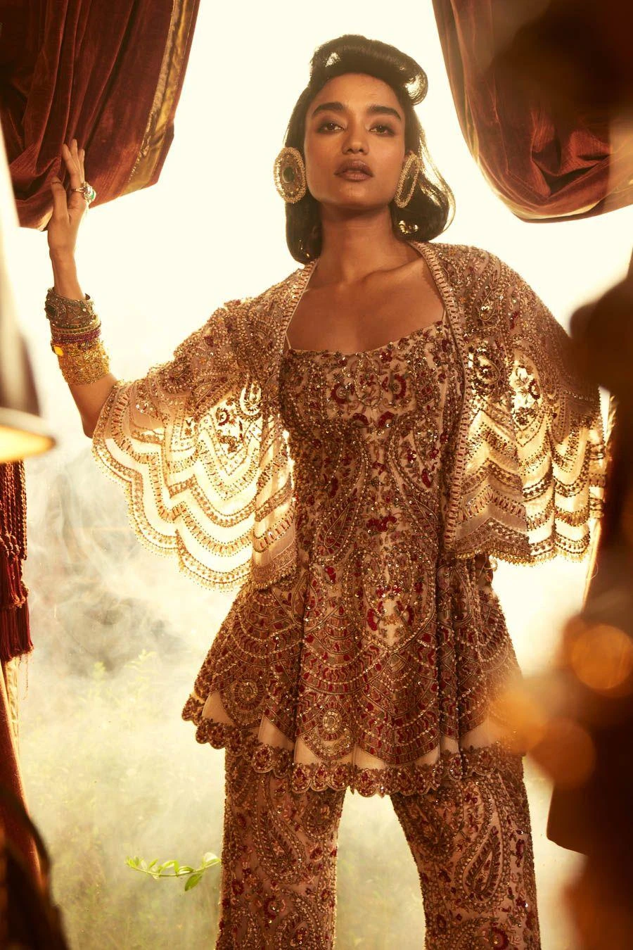 Ridhima Bhasin Beige Hand Embellished Cape Set 4 Ridhima Bhasin Beige Hand Embellished Cape Set - Image 4