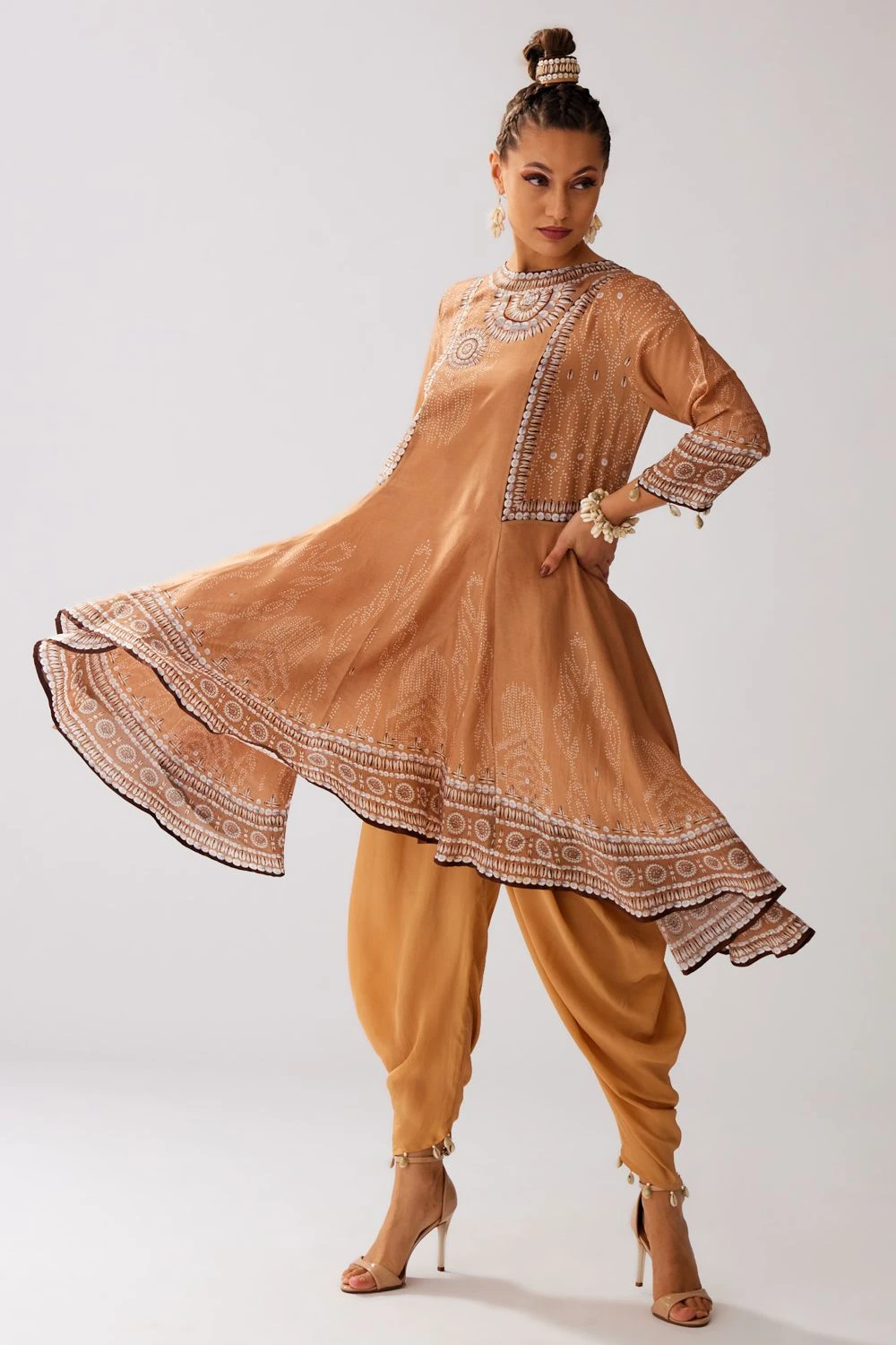 Rajdeep Ranawat Caramel Floral Printed Dhoti Pants 4 Rajdeep Ranawat Caramel Floral Printed Dhoti Pants - Image 4