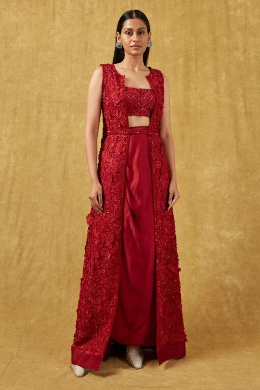 Mishru Red Embellished Jacket Set -Inca Style Shop 201mru2 1