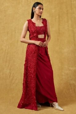 Mishru Red Embellished Jacket Set -Inca Style Shop 201mru2 3