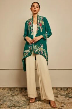 PATINE Emerald Green Embroidered Shrug