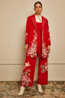 PATINE Blood Red Silk Crepe Embroidered Blazer