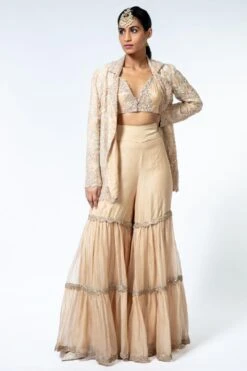 Anamika Khanna Ivory Embroidered Jacket & Sharara Set