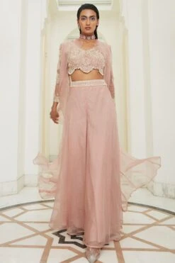 Ridhima Bhasin Pink Pearl Embroidered Jacket Set