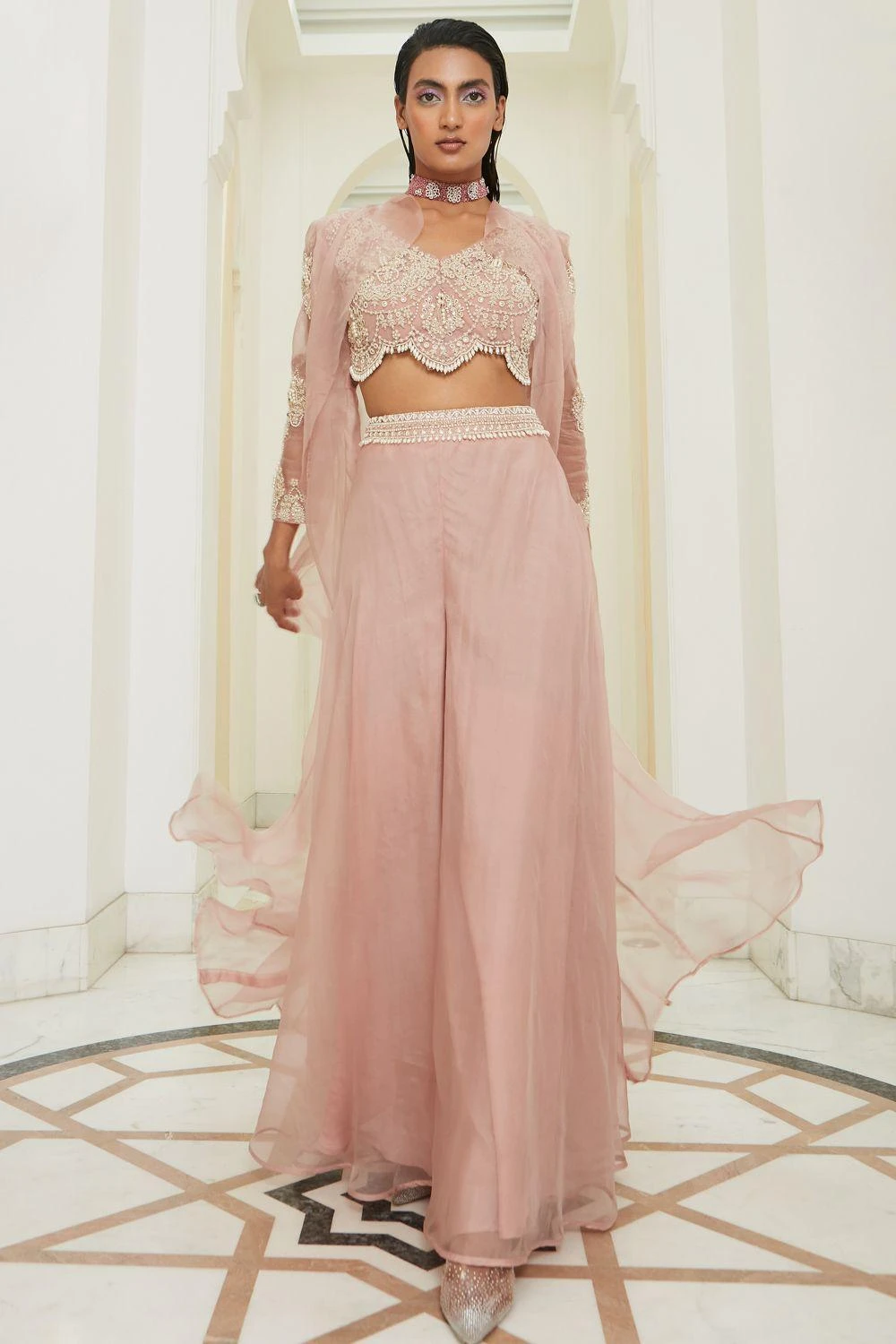 Ridhima Bhasin Pink Pearl Embroidered Jacket Set 1 Ridhima Bhasin Pink Pearl Embroidered Jacket Set