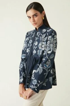 Payal Pratap Navy Jimbaran Embroidered Jacket -Inca Style Shop 2111ppj13 3