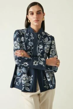 Payal Pratap Navy Jimbaran Embroidered Jacket -Inca Style Shop 2111ppj13 4