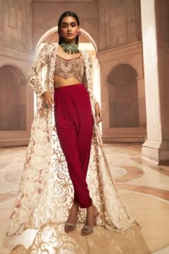Ridhima Bhasin Amber Ivory & Red Floral Embellished Jacket Set