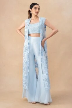 Mishru Cloudy Blue Embellished Jacket Set