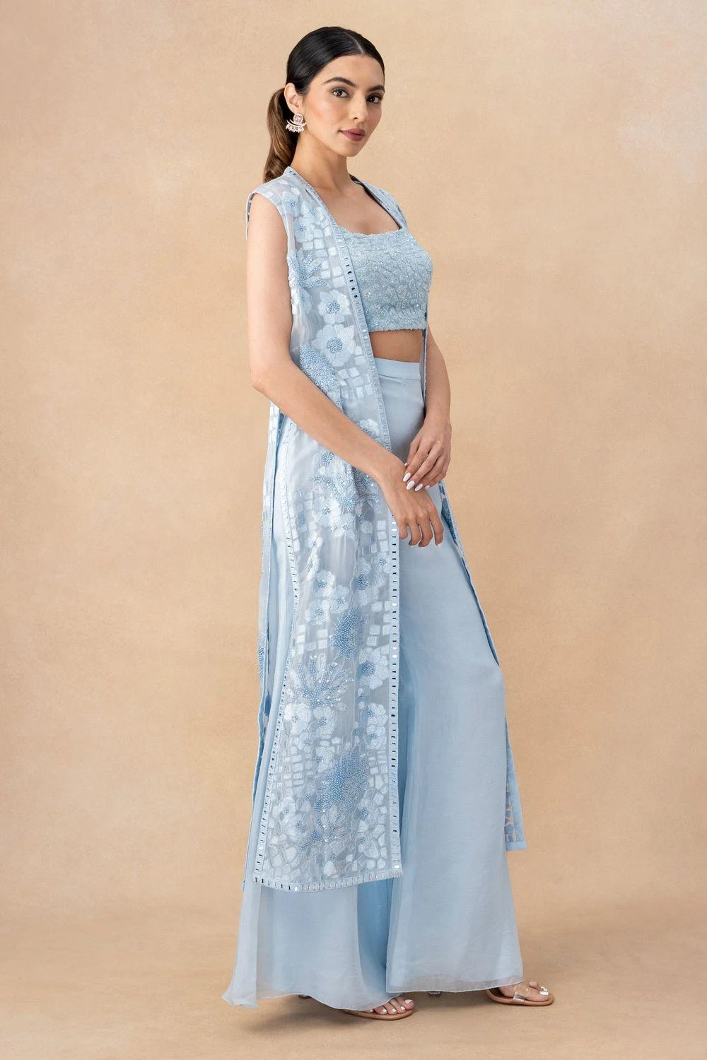 Mishru Cloudy Blue Embellished Jacket Set 3 Mishru Cloudy Blue Embellished Jacket Set - Image 3