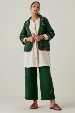 Sunira Designs Green Gulzaar Kurta With An Attached Blazer