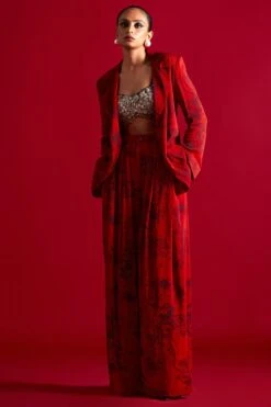 Bhumika Sharma Red Blossom Print Jacket Set