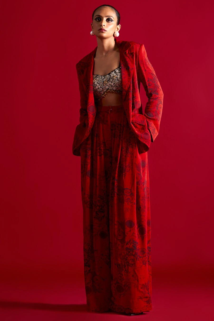 Bhumika Sharma Red Blossom Print Jacket Set 1 Bhumika Sharma Red Blossom Print Jacket Set