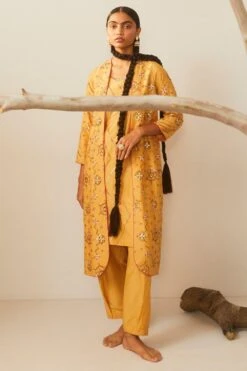 Sarang Kaur Mustard Yellow Hand Embroidered Jacket Set