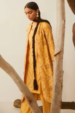 Sarang Kaur Mustard Yellow Hand Embroidered Jacket Set -Inca Style Shop 228sk14 4