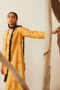 Sarang Kaur Mustard Yellow Hand Embroidered Jacket Set -Inca Style Shop 228sk14 5