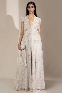 Abhishek Sharma Multi Panelled Long Jacket With High Waisted Pants