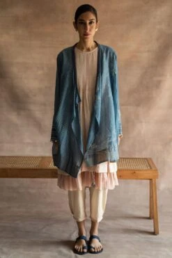 Swatti Kapoor Indigo Hand-block Printed Overlay