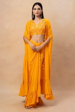 Arpita Mehta Orange Embellished Cape Set