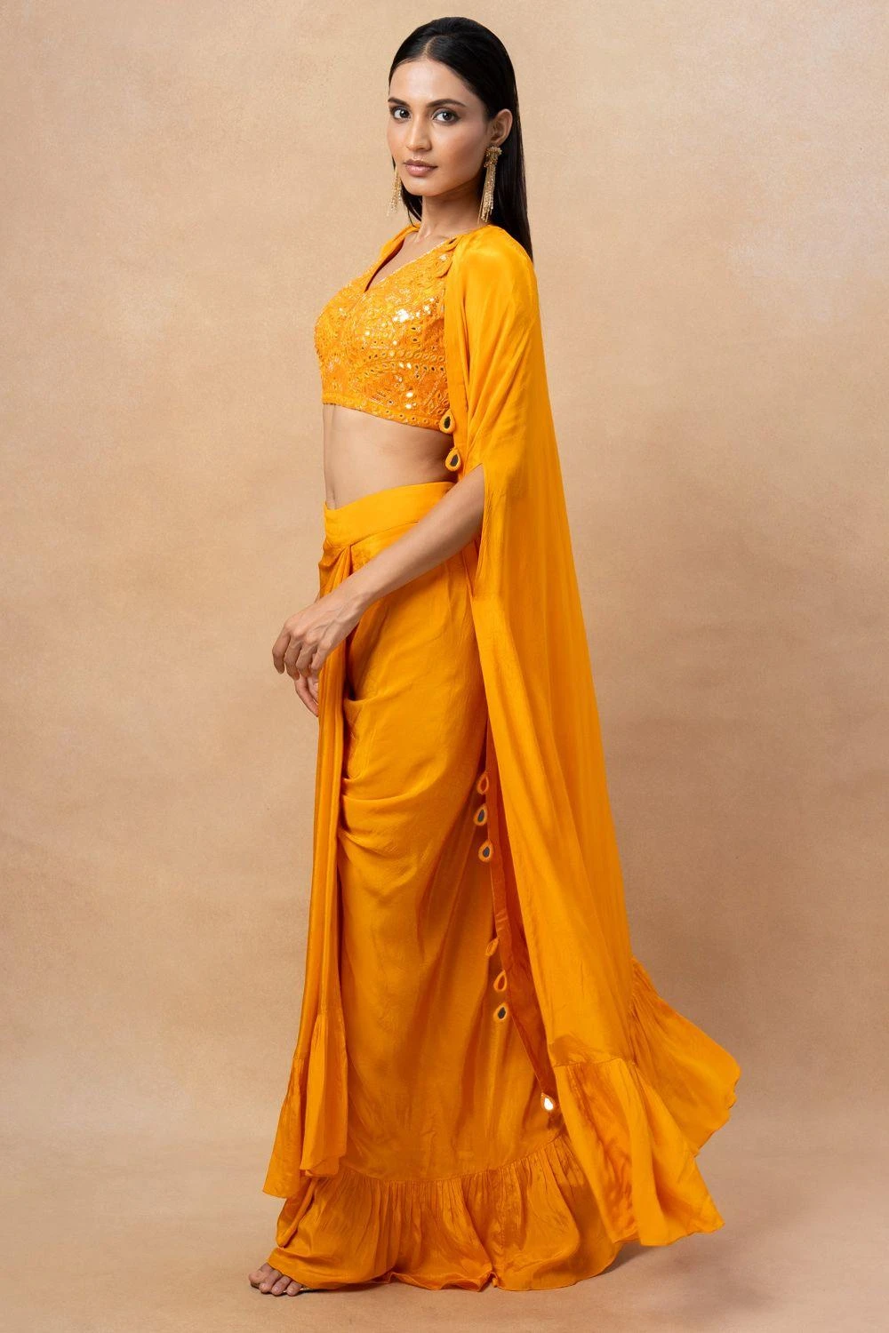 Arpita Mehta Orange Embellished Cape Set 2 Arpita Mehta Orange Embellished Cape Set - Image 2