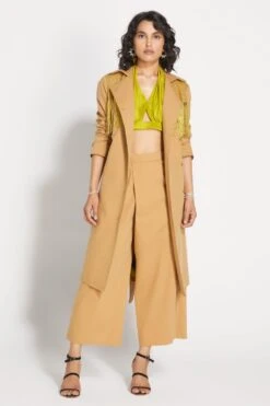 431-88 By Shweta Kapur Tan Streamline Trench Coat