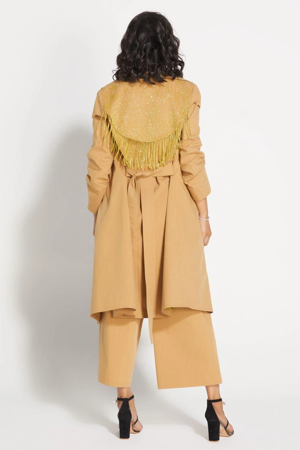 431-88 By Shweta Kapur Tan Streamline Trench Coat 3 431-88 By Shweta Kapur Tan Streamline Trench Coat - Image 3