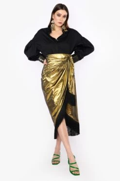 Heirloom By Rara Avis Antique Gold Metallic Wrap Skirt