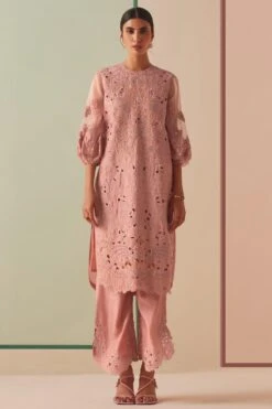 Chandrima Old Rose Tonal Cutwork Pants