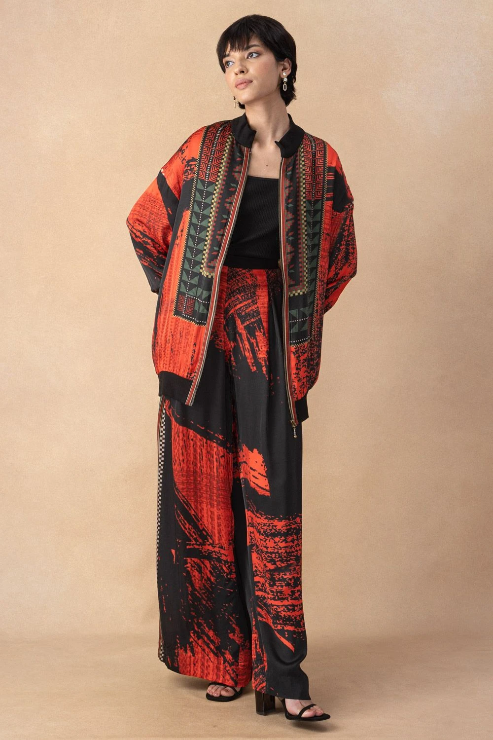 Nikita Mhaisalkar Red & Black Abstract Printed Co-ord Set 1 Nikita Mhaisalkar Red & Black Abstract Printed Co-ord Set