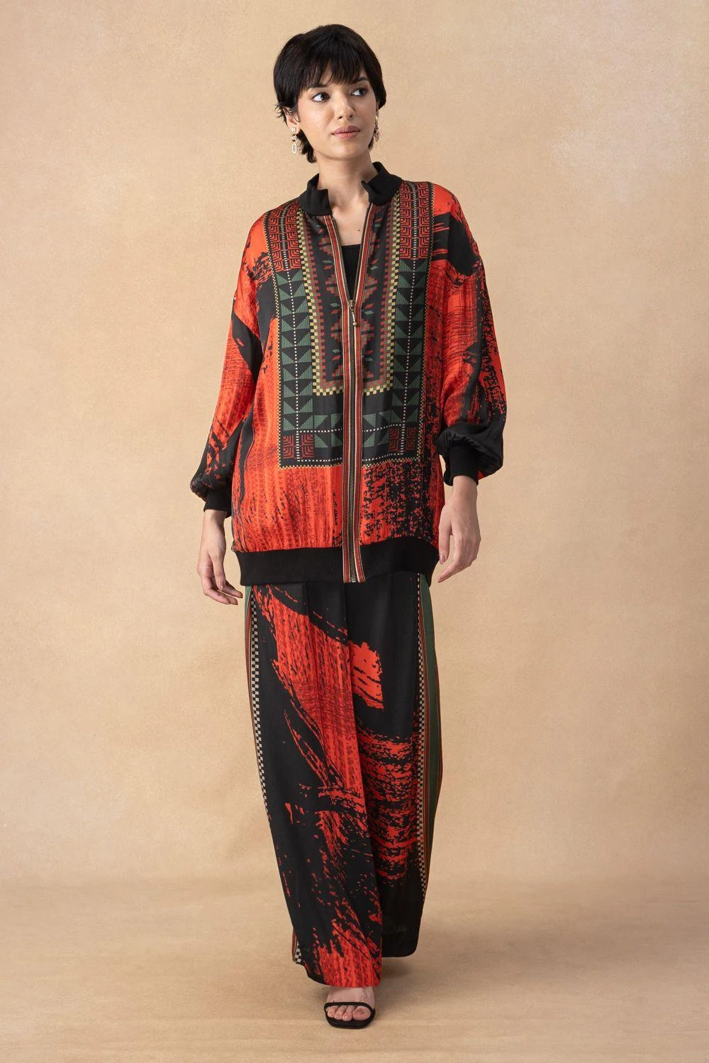 Nikita Mhaisalkar Red & Black Abstract Printed Co-ord Set 2 Nikita Mhaisalkar Red & Black Abstract Printed Co-ord Set - Image 2