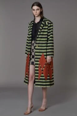 Saaksha & Kinni Stripe Print Coat With Diamond Patchwork