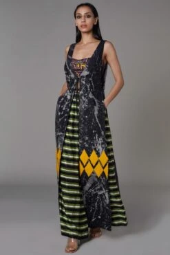 Saaksha & Kinni Marble Print Long Jacket With Patchwork