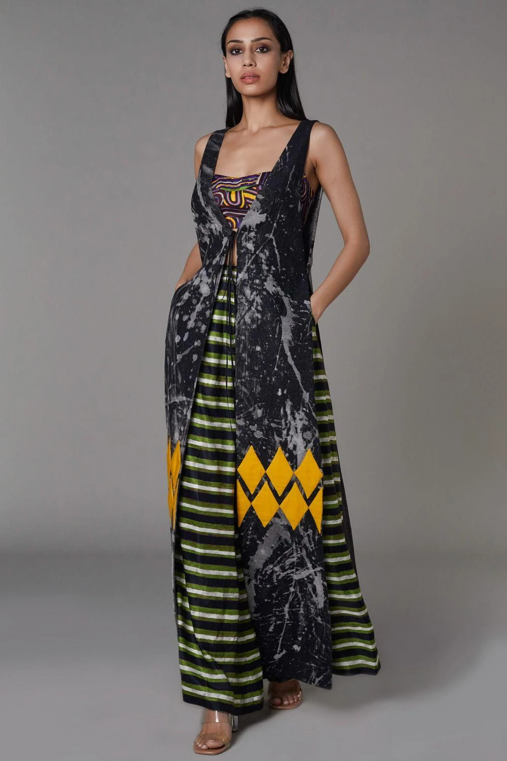 Saaksha & Kinni Marble Print Long Jacket With Patchwork 1 Saaksha & Kinni Marble Print Long Jacket With Patchwork