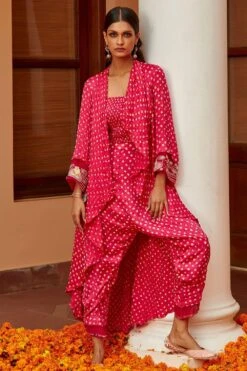 Twenty Nine Red Bandhani Flowy Jacket & Pants Set