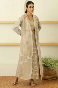 Twenty Nine Grey Notch Collar Long Jacket & Pants Set