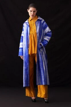 Amrich Blue Hand-crafted Shibori Patterned Trench Coat