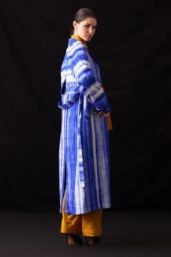 Amrich Blue Hand-crafted Shibori Patterned Trench Coat -Inca Style Shop 25923aml87 3