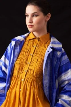 Amrich Blue Hand-crafted Shibori Patterned Trench Coat -Inca Style Shop 25923aml87 5