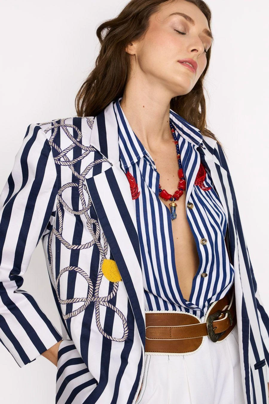 Rara Avis Navy & White Hand Embellished Blazer 4 Rara Avis Navy & White Hand Embellished Blazer - Image 4