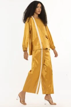 Three Mustard High Waisted Broad Bottoms