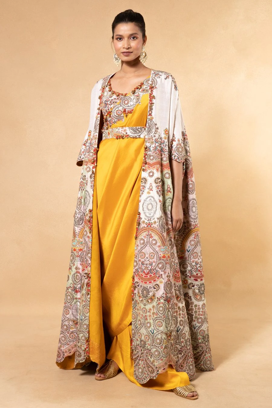 Anamika Khanna Yellow Thread Embellished Cape Set 1 Anamika Khanna Yellow Thread Embellished Cape Set