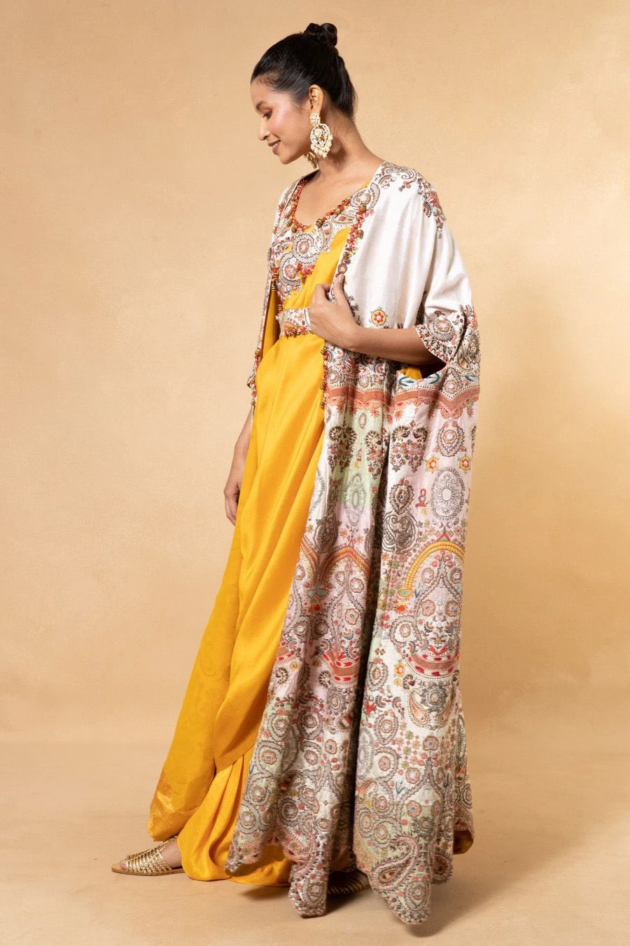 Anamika Khanna Yellow Thread Embellished Cape Set 2 Anamika Khanna Yellow Thread Embellished Cape Set - Image 2
