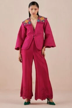 Chandrima Fuchsia Quilted And Embroidered Jacket