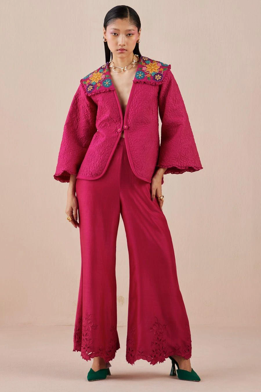 Chandrima Fuchsia Quilted And Embroidered Jacket 1 Chandrima Fuchsia Quilted And Embroidered Jacket